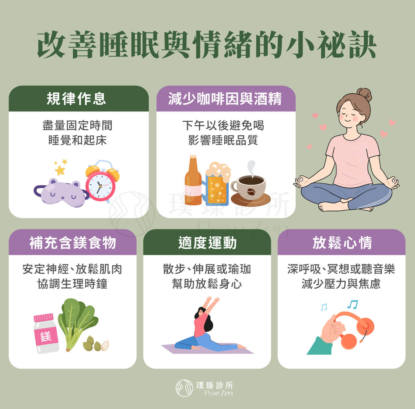 睡不好會讓嘴饞更難控制,白天更容易疲勞、注意力下降,也會增加利用甜食、含糖飲料或高油脂食物提振精神的機會。因此可透過規律作息、適度運動、減少咖啡因與酒精、放鬆心情,並適量補充含鎂食物,如南瓜子、菠菜,可以幫助安定神經、放鬆肌肉,協調生理時鐘 改善睡眠與情緒的小祕訣_避免嘴饞